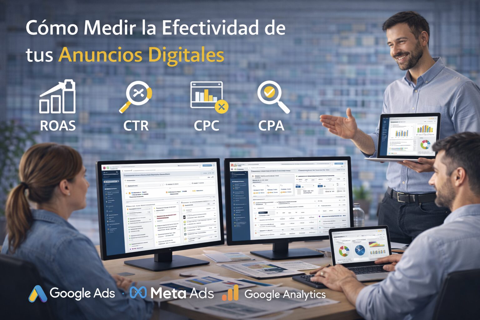 Panel para evaluar la efectividad de una campaña publicitaria con objetivos y conversiones