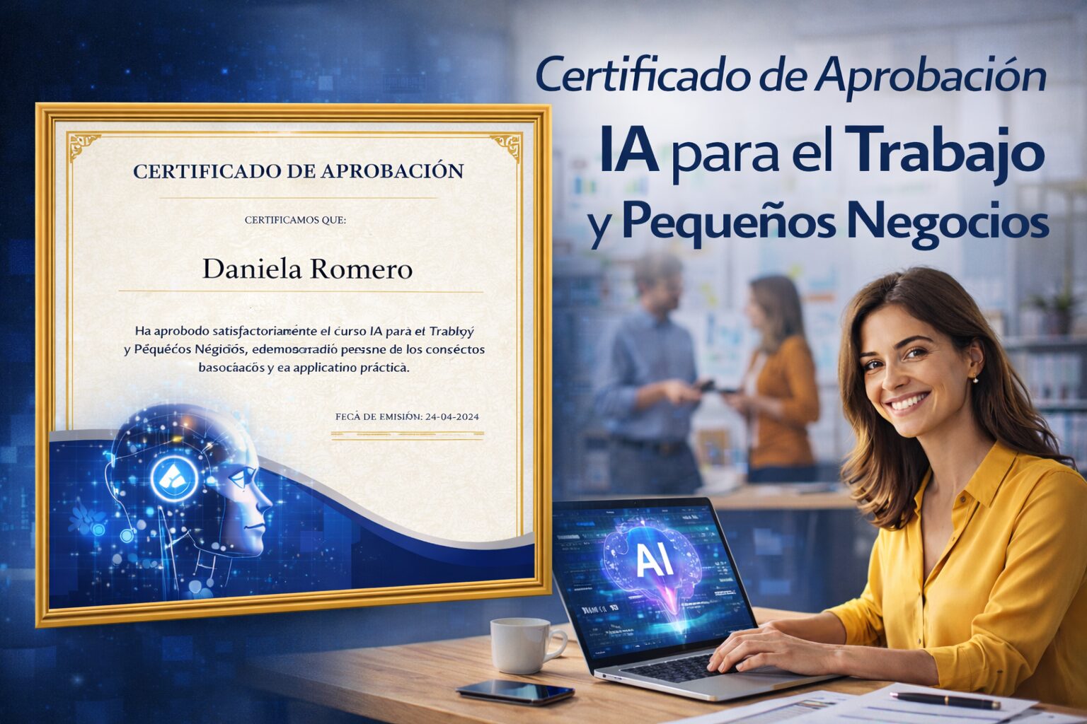 Certificado del curso gratis de inteligencia artificial para el trabajo y pequeños negocios