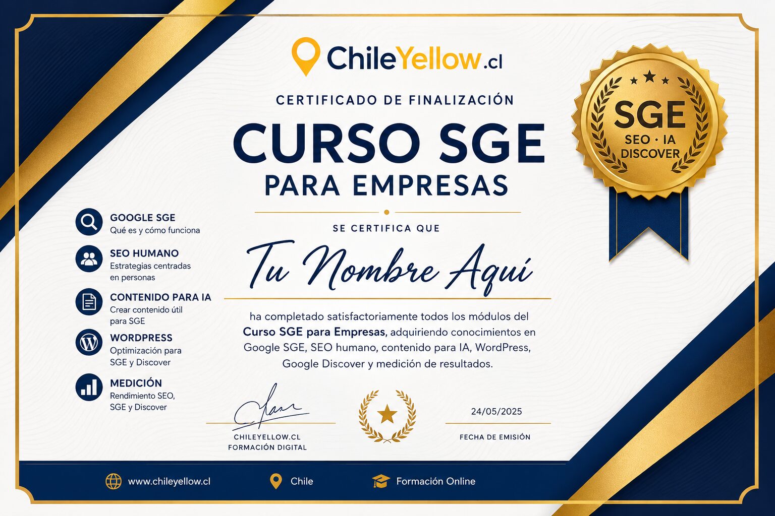 Certificado Curso SGE para Empresas ChileYellow