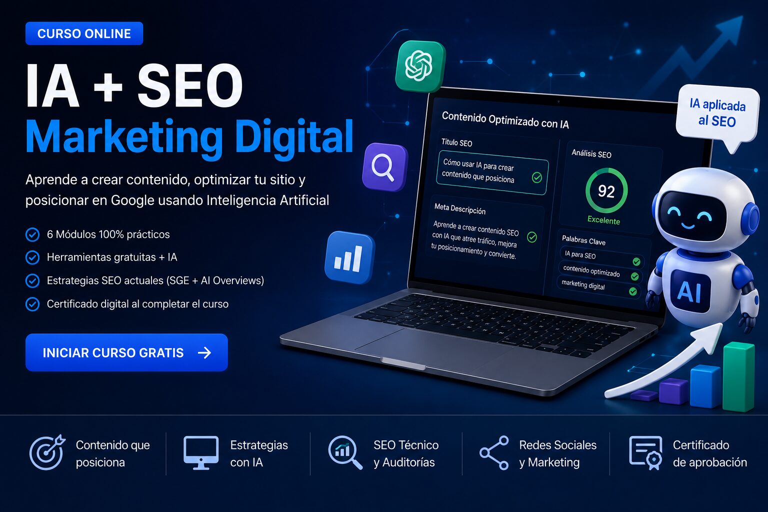 Curso gratuito de inteligencia artificial para SEO y marketing digital en Chile